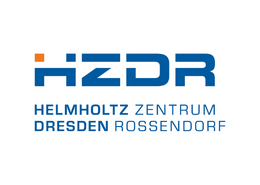 Dargestellt ist das Logo des Helmholtz-Zentrums Dresden Rossendorf, kurz HZDR. Die Buchstaben sind dunkelblau auf weißem Grund. Der obere linke Teil des Hs von HZDR ist orange eingefärbt. Das Wort HZDR steht in der ersten Zeile, Helmholtz Zentrum in der zweiten Zeile und Dresden Rossendorf in der dritten Zeile.