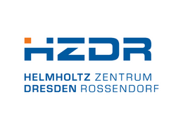 The logo of the Helmholtz-Zentrum Dresden Rossendorf, HZDR for short, is shown. The letters are dark blue on a white background. The upper left part of the H of HZDR is colored orange. The word HZDR is in the first line, Helmholtz Zentrum in the second line and Dresden Rossendorf in the third line.