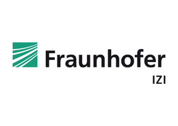 Logo Fraunhofer Institute for Cell Therapy and Immunology, black font on white background, green square with sloping white lines from bottom left to top right